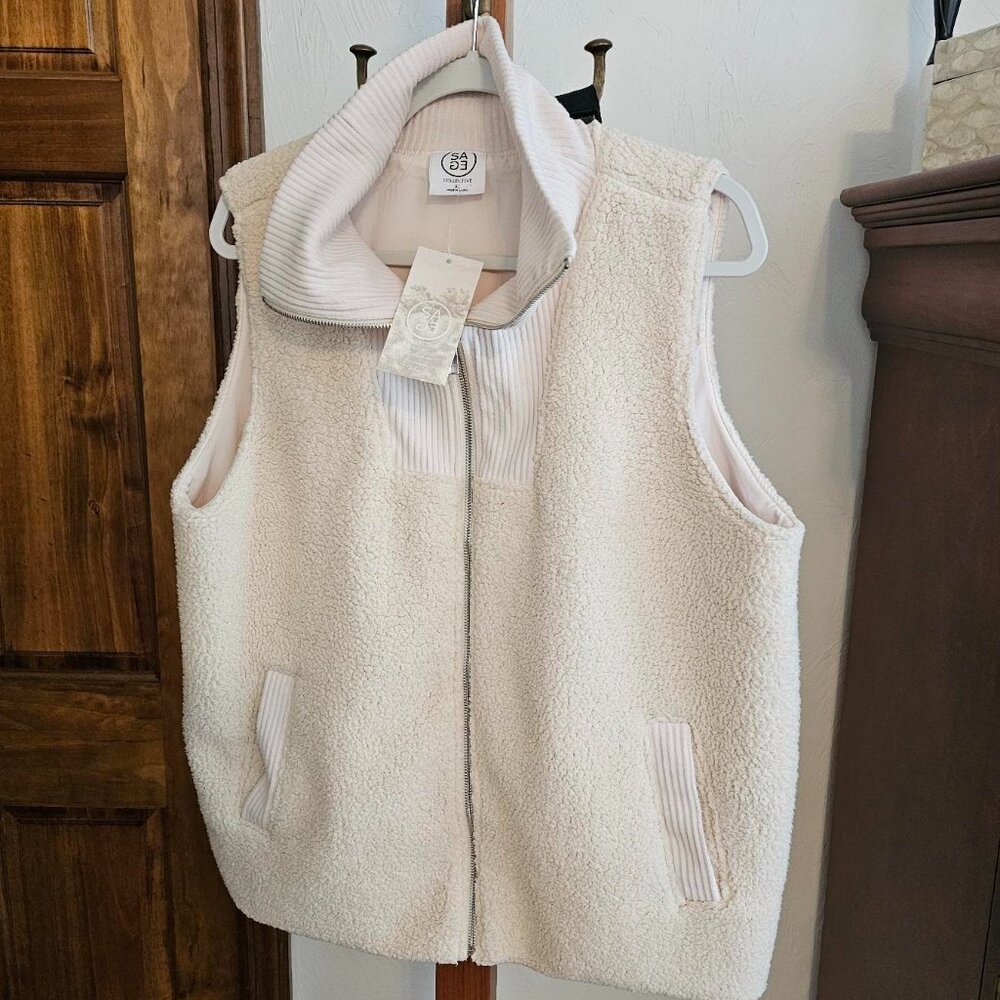 SAGE Collective Cozy Women's Fleece Sherpa Vest, Cream Size XL, New/Tags